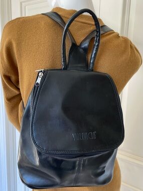 Valencia Black Mini Backpack Purse Minimalist Faux Leather Travel Daypack